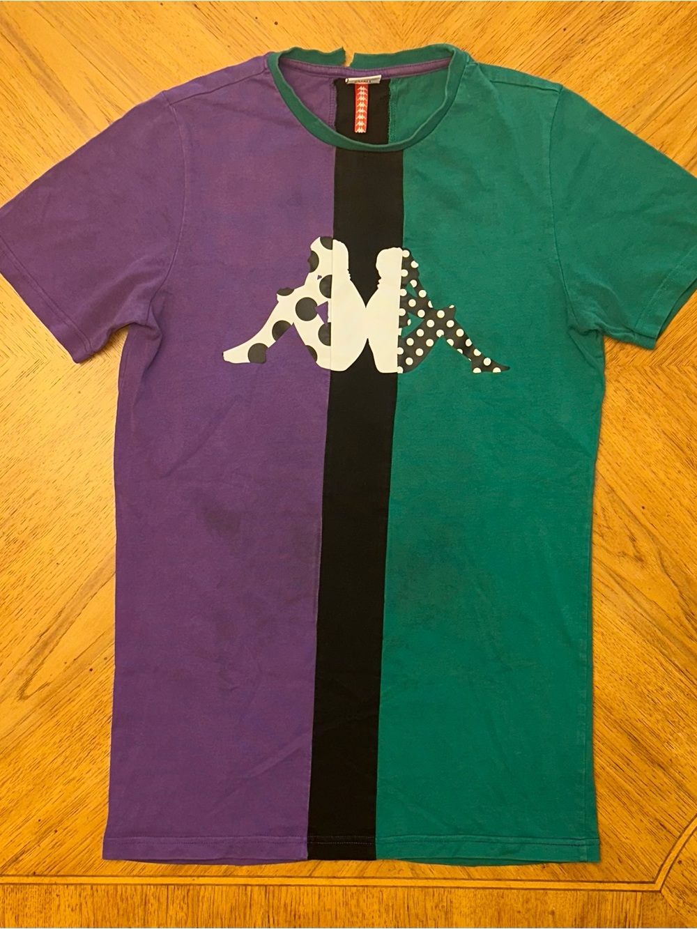 Kappa Shirt Mens Size Small Purple Green Colorblock Omini Logo Graphic Tee